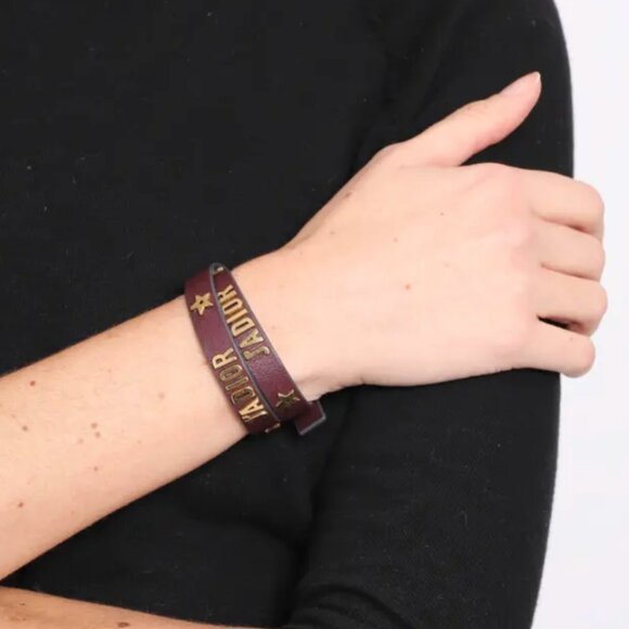 ⭐️CHRISTIAN DIOR⭐️Star J'Adior Burgundy Calfskin Double Bracelet - Picture 2 of 13